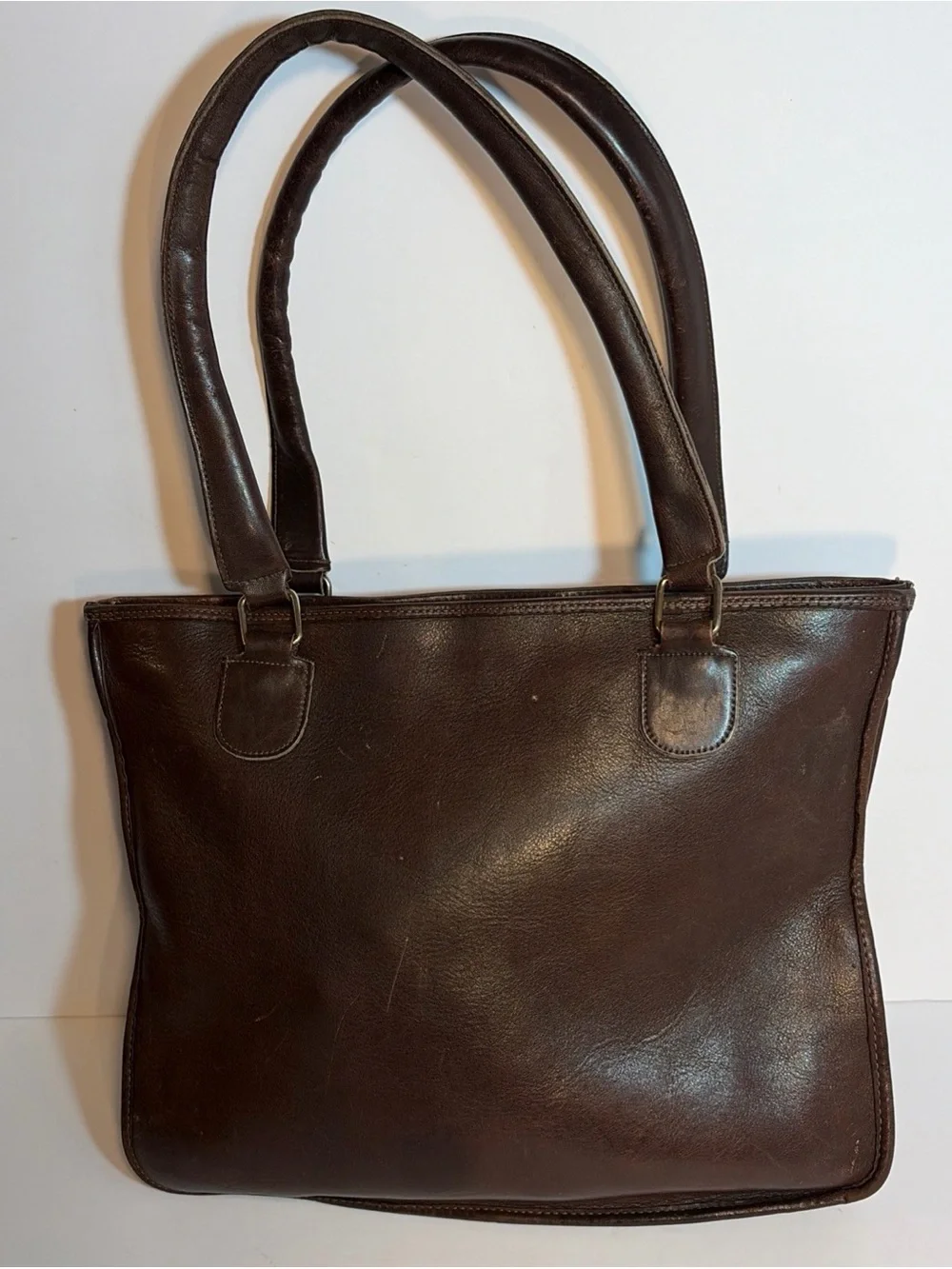 Vintage 1970’s Cashin-Inspired Dark Brown Slim Leather Tote Handbag Kiss Lock